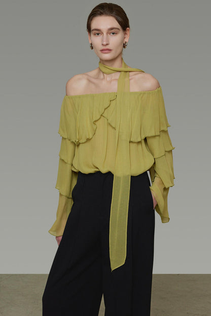 Ruffled Off-Shoulder Ruffled Shirt