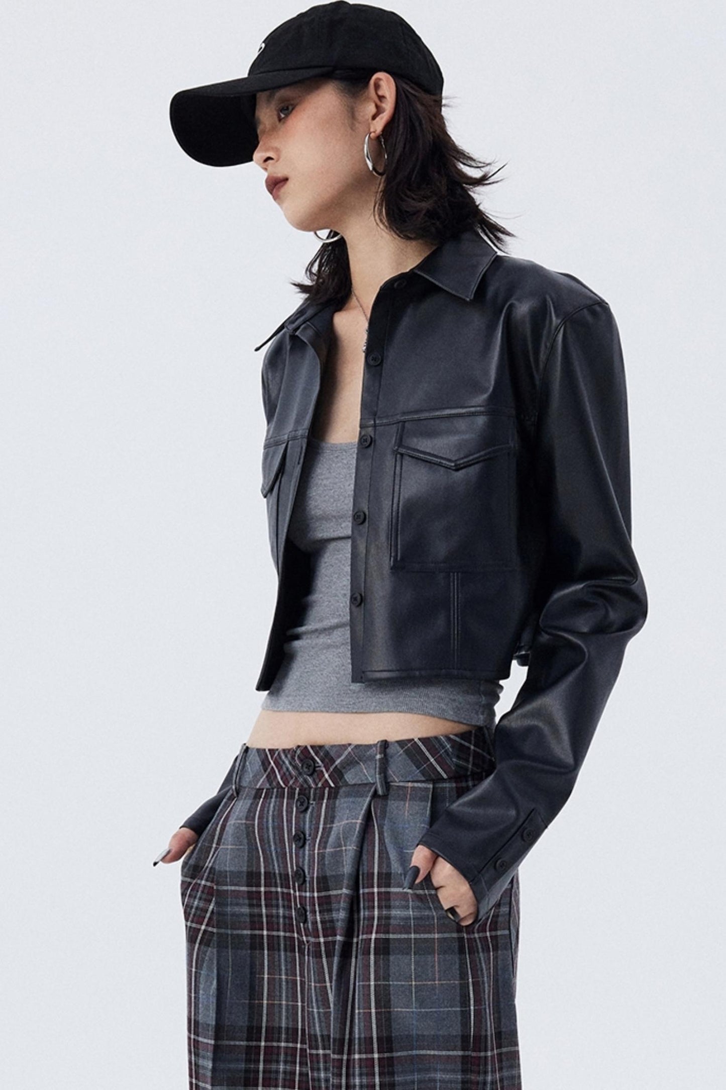 Cropped Slim Fit Leather Jacket