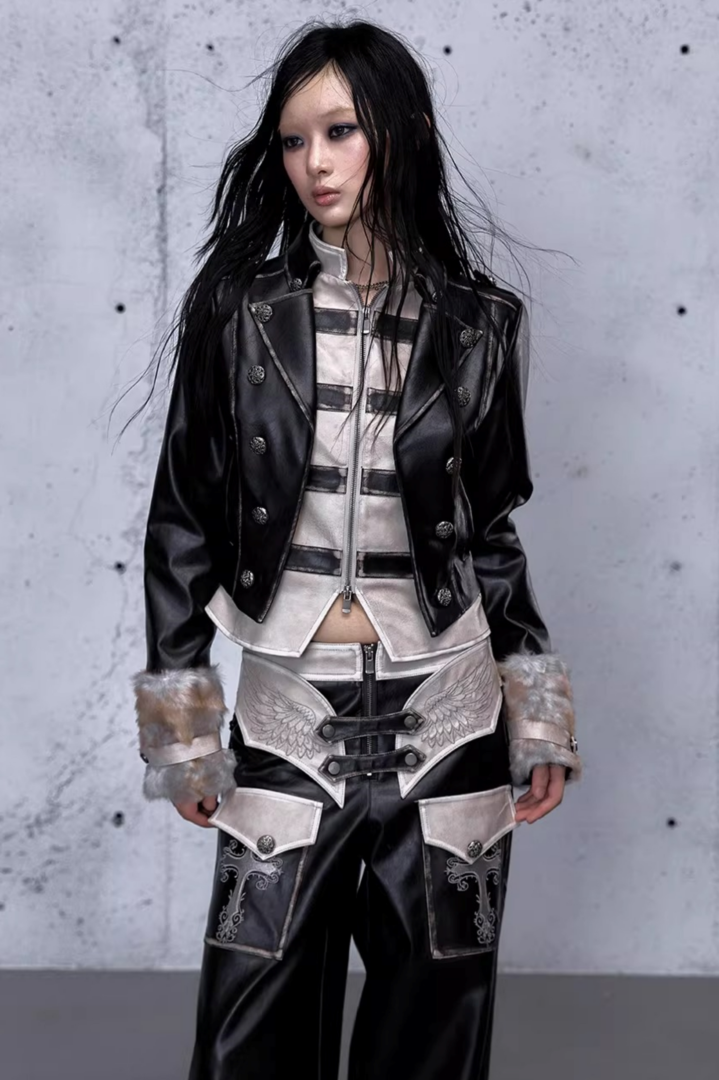 Street Punk Lederjacke im Used-Look