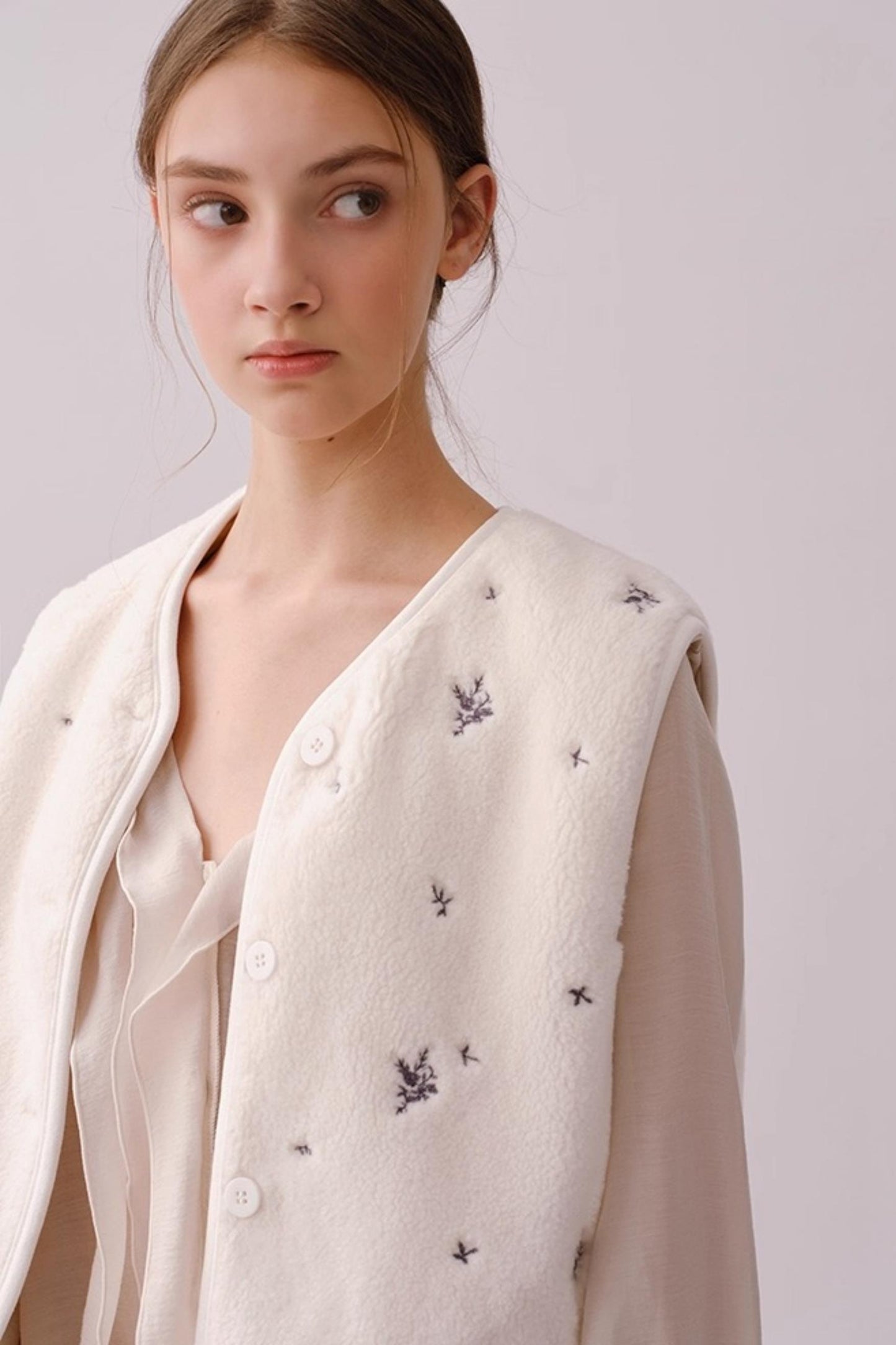 Reversible Floral Embroidered Vest Jacket