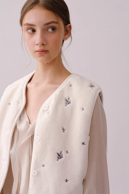 Reversible Floral Embroidered Vest Jacket