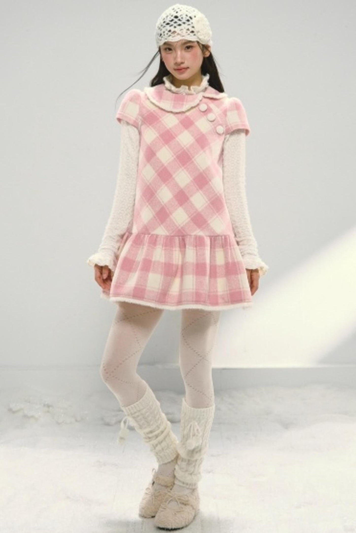 Christmas Plaid Tweed A-Line Dress Set-Up