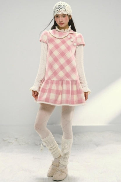 Christmas Plaid Tweed A-Line Dress Set-Up