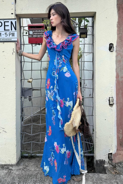 Tropical Fishtail Maxi Dress