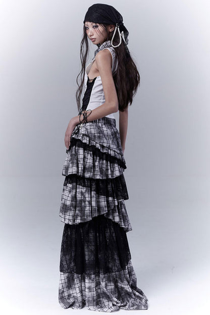 Wilderness Lace-Trimmed Plaid Bustier Skirt