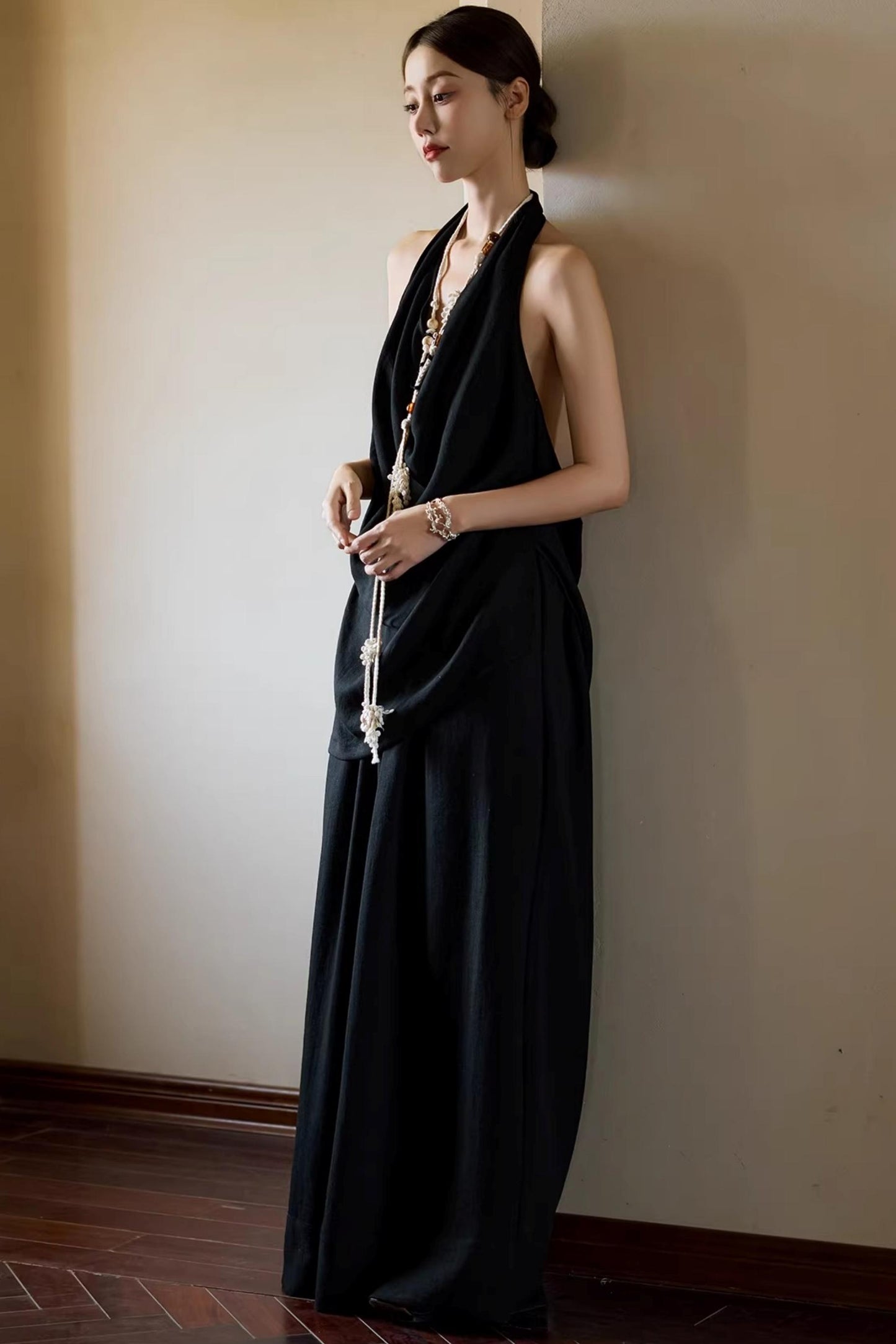 Black Beaded Halter Vest