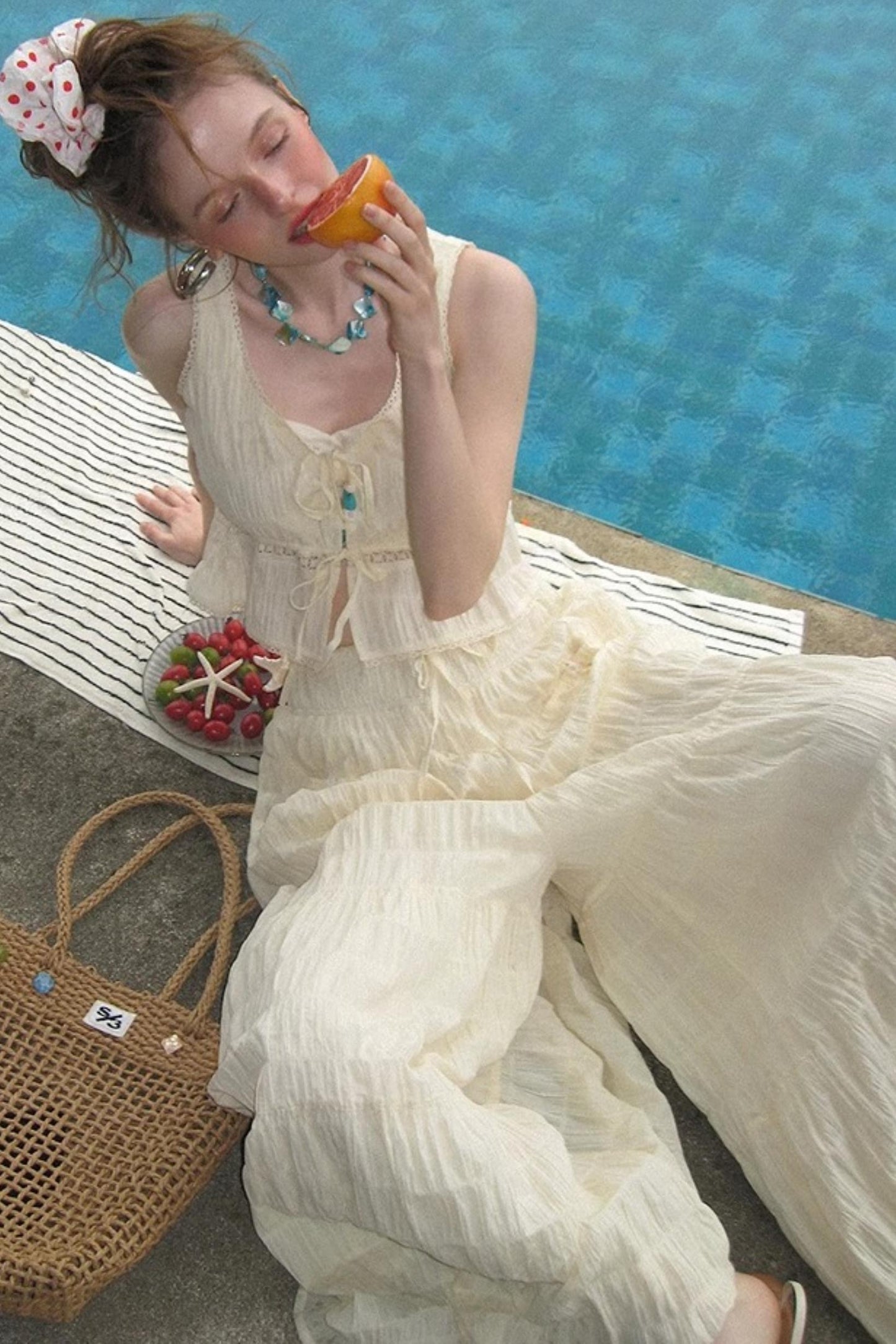 Beige Textured Lace Skirt Set-Up