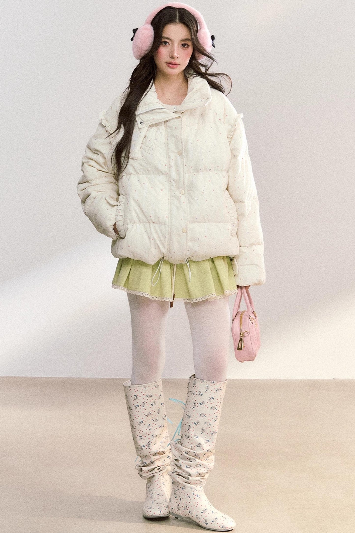 Polka Dot Cotton Puffer Jacket