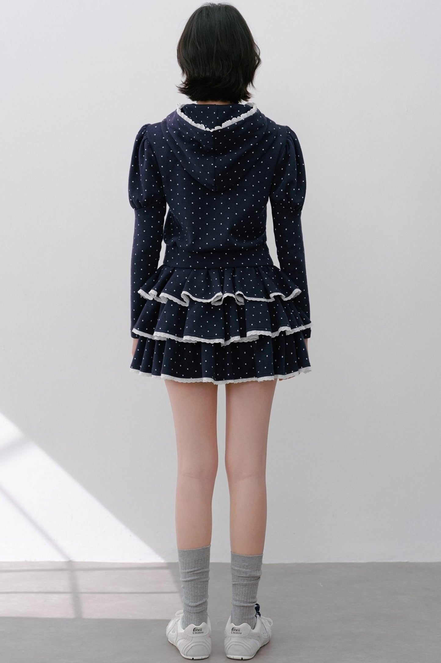 Navy Polka Dot Hooded Tracksuit Set-Up