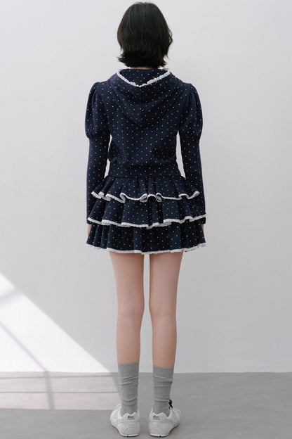 Navy Polka Dot Hooded Tracksuit Set-Up