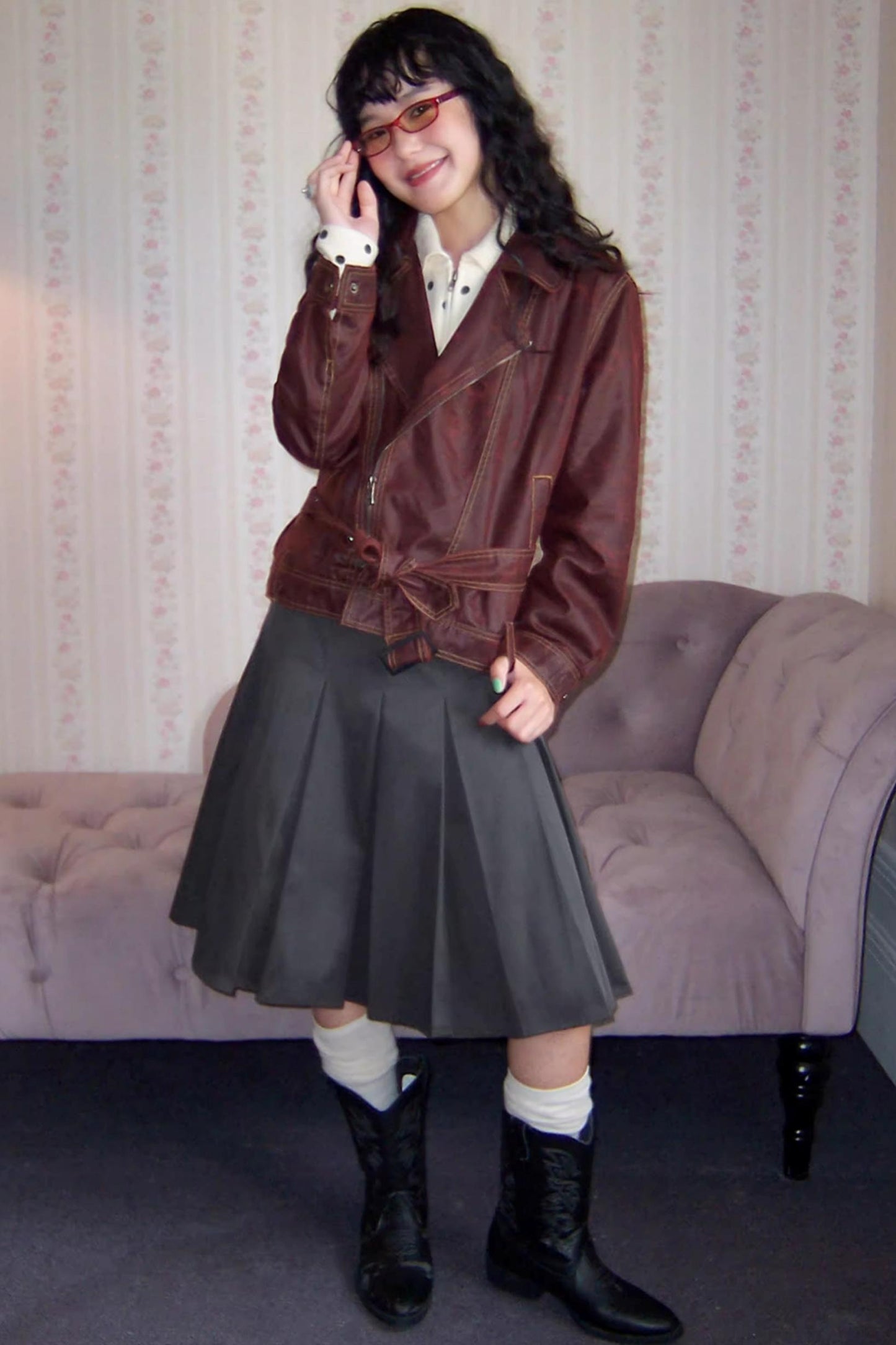 Lapel Cropped Leather Jacket