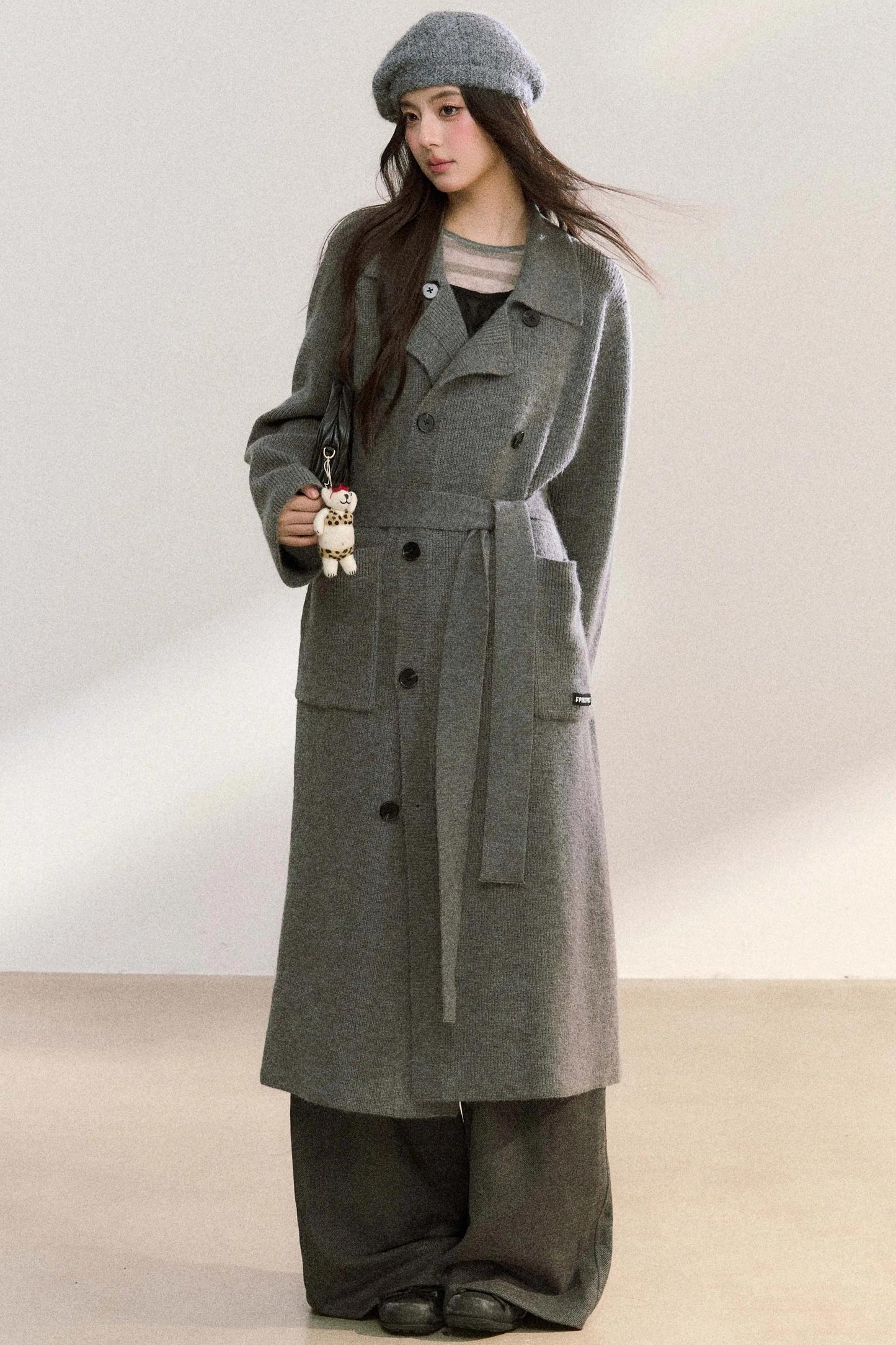 Lapel Double-Breasted Knit Coat