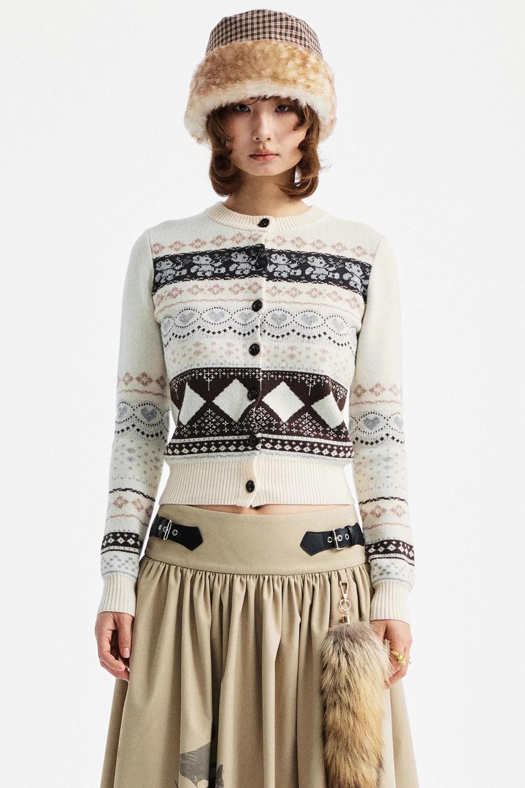 Retro Bear Jacquard Wool Cardigan