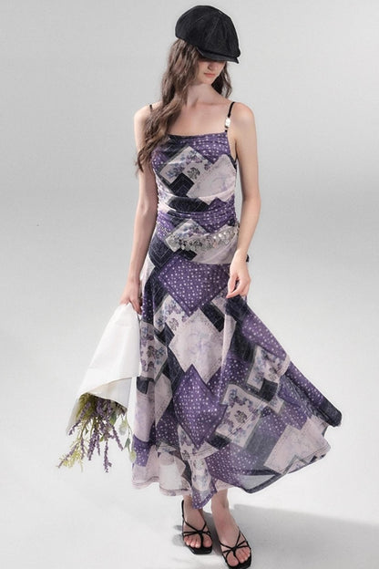 Vintage Collage Mesh Slip Dress