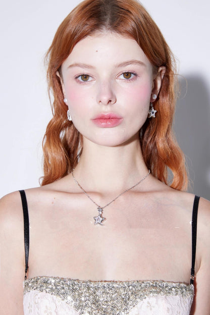 Starry Pavé Zircon Pendant Earrings Set