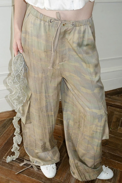 Distressed Camouflage Parachute Pants