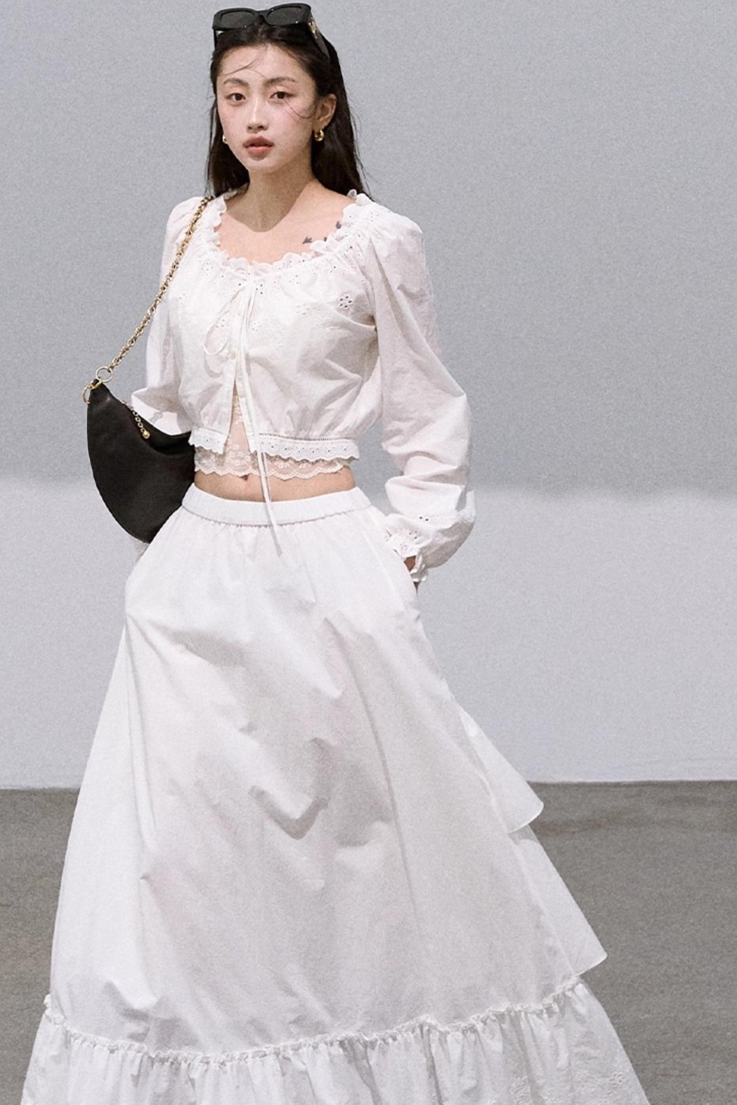 Cotton Strappy White Shirt Two-Piece Set-Up