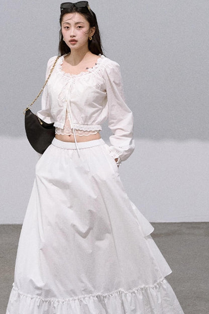 Cotton Strappy White Shirt Two-Piece Set-Up