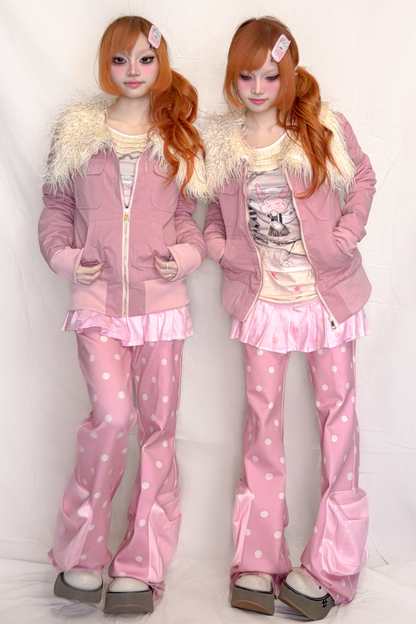 Rosa gepunktete Sweatpants