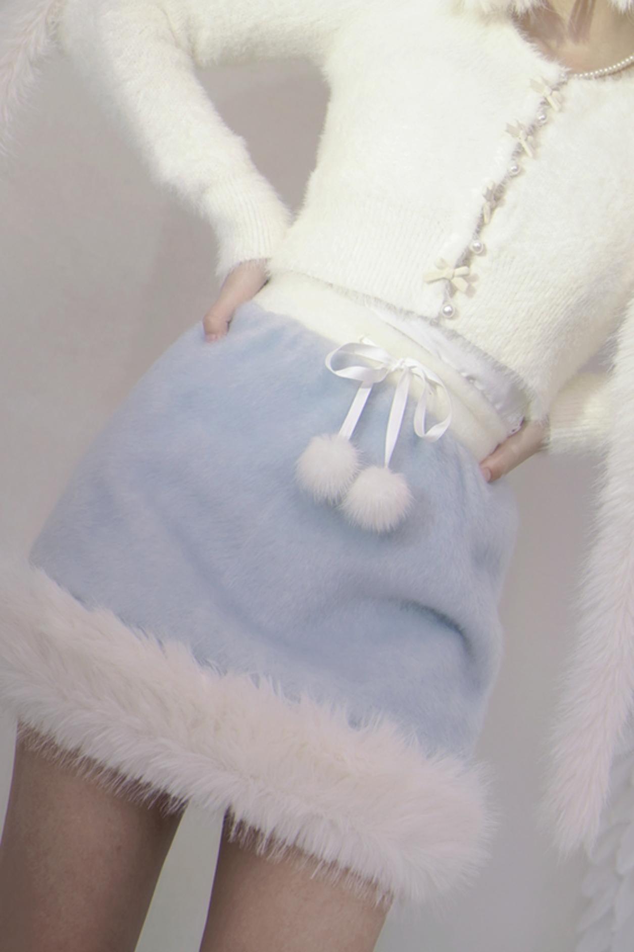 Woolen Bow Fur Ball Short Skirt