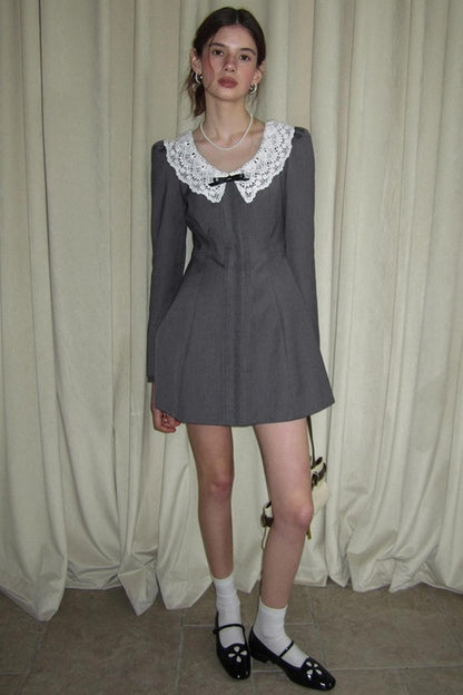 Grey Lace Bow Doll Dress
