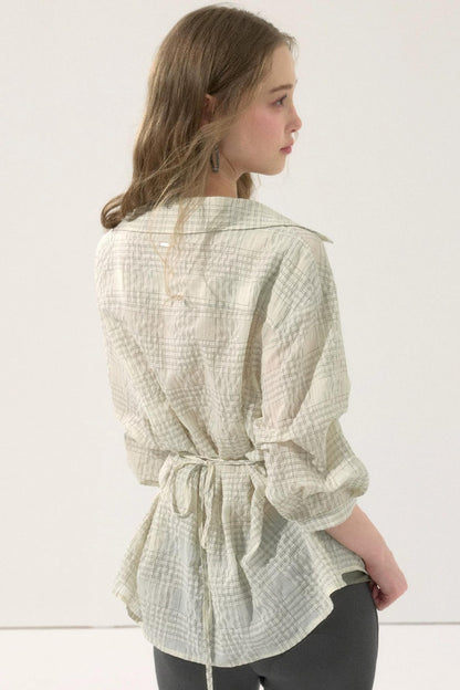 Sweet Plaid Mid-Sleeve Blouse