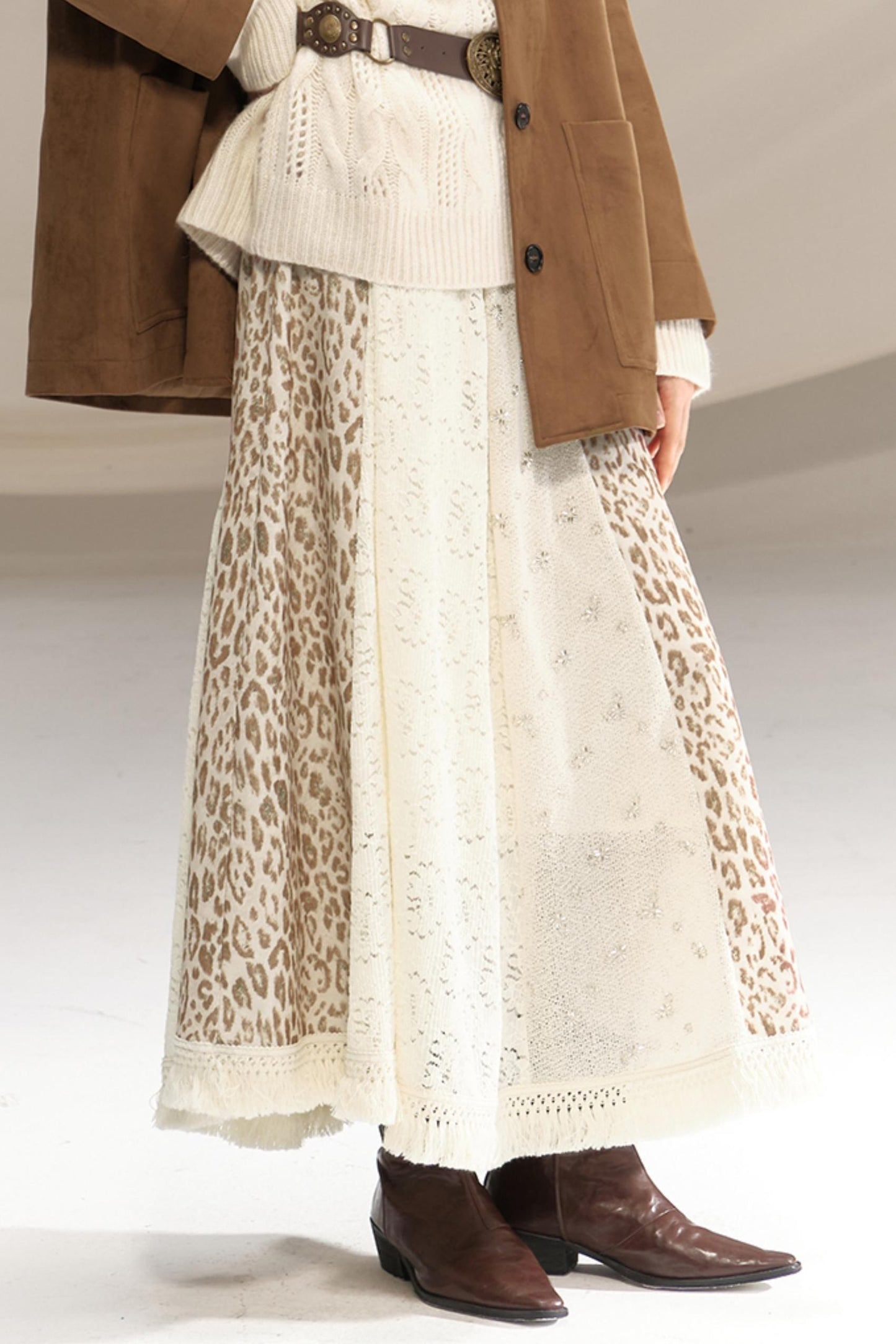 Silk Leopard Print Patchwork Skirt