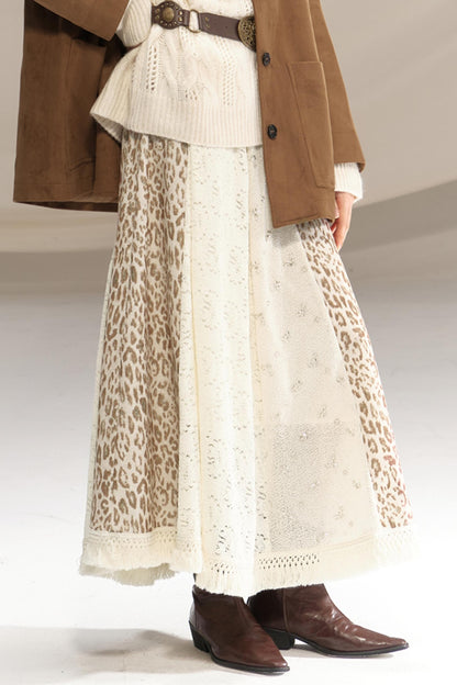 Silk Leopard Print Patchwork Skirt