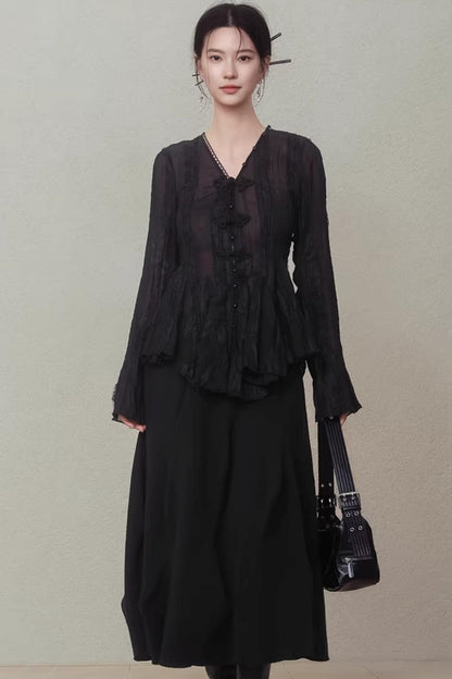 Misty Black New Chinese Top