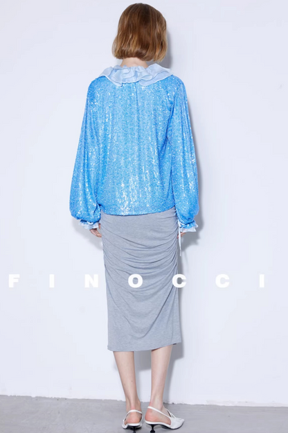 Silk Sequin Ruffle Blouse