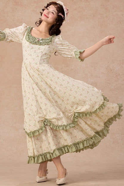 French Pastoral Style Floral Waist Dress