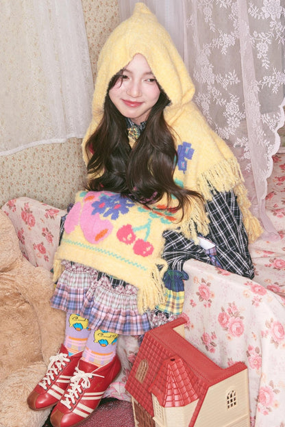 Yellow Bear Hooded Shawl Cape