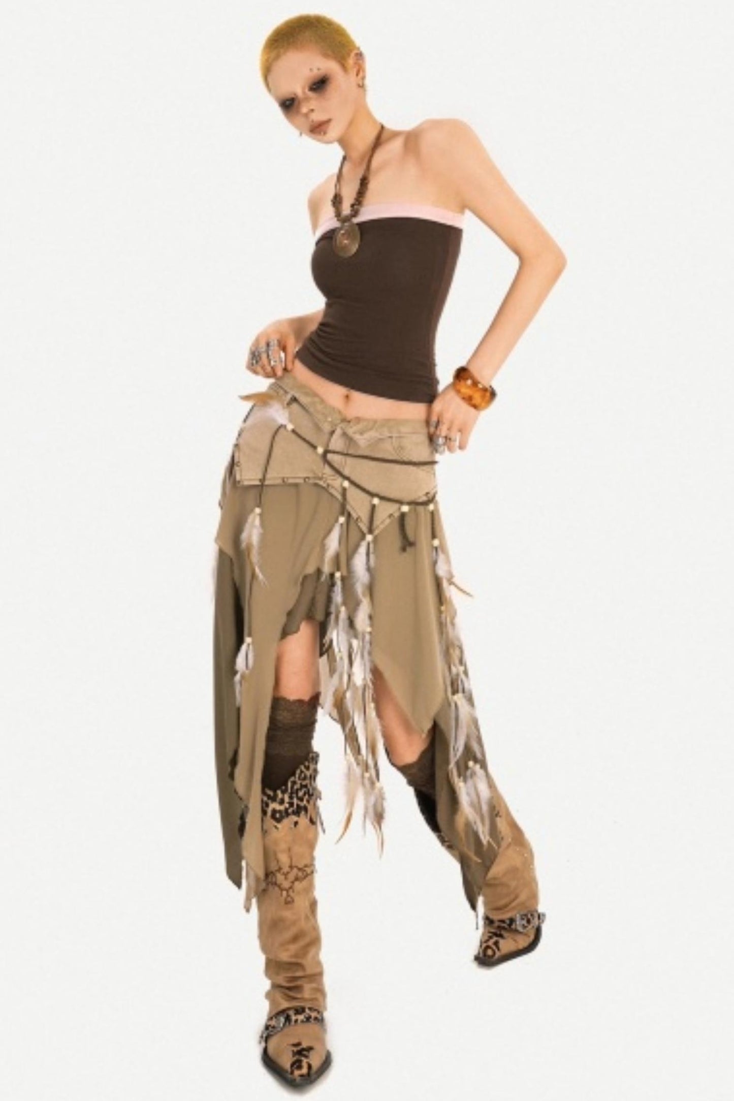 Retro Asymmetrical Denim Skirt