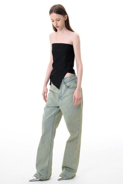 Aged Blue Wide Leg Jeans