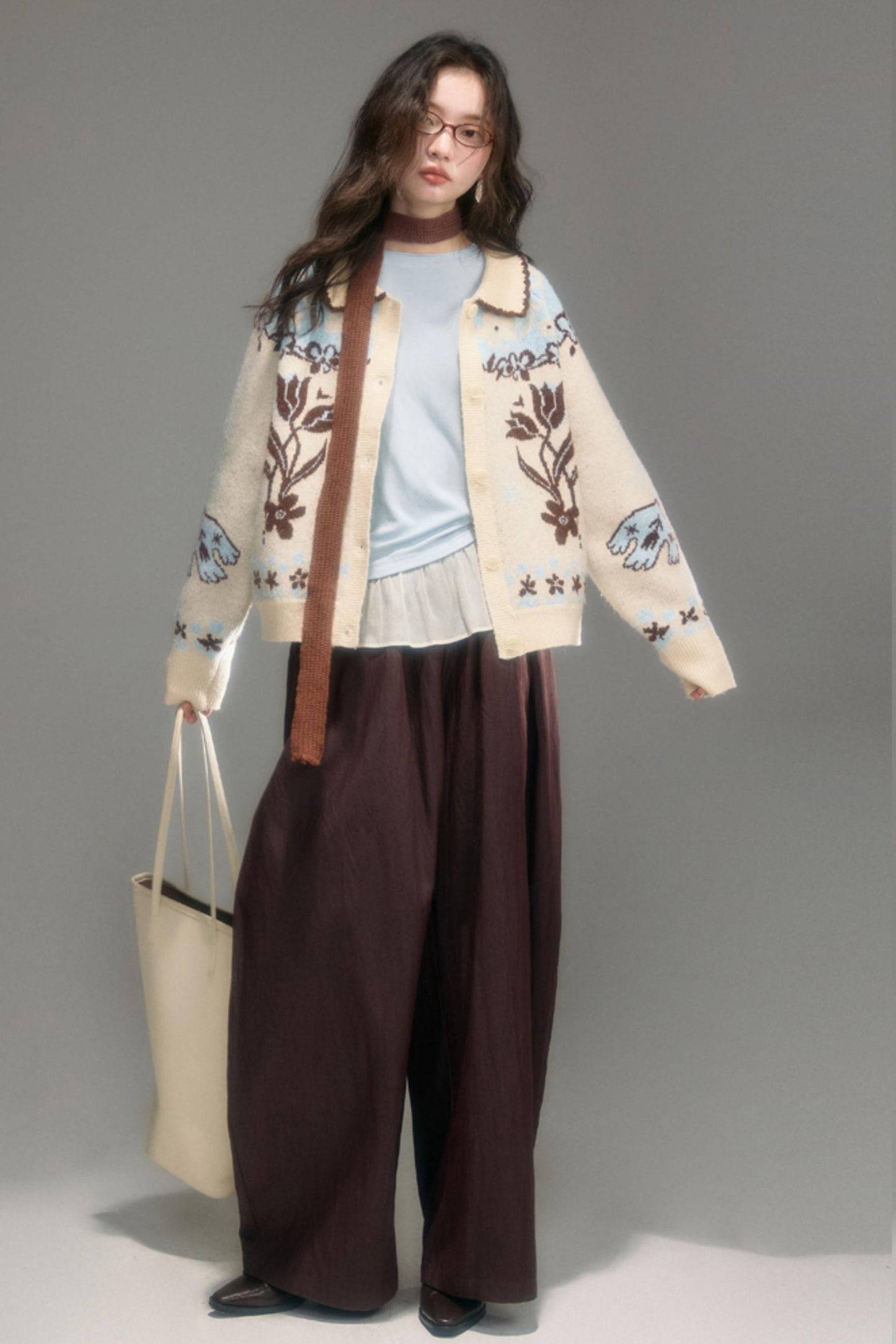 Knitted Panel Long-Sleeved T-Shirt