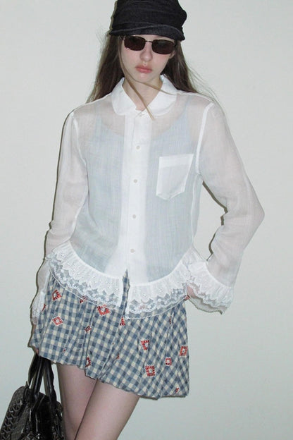 Vintage Doll Collar Lace White Shirt
