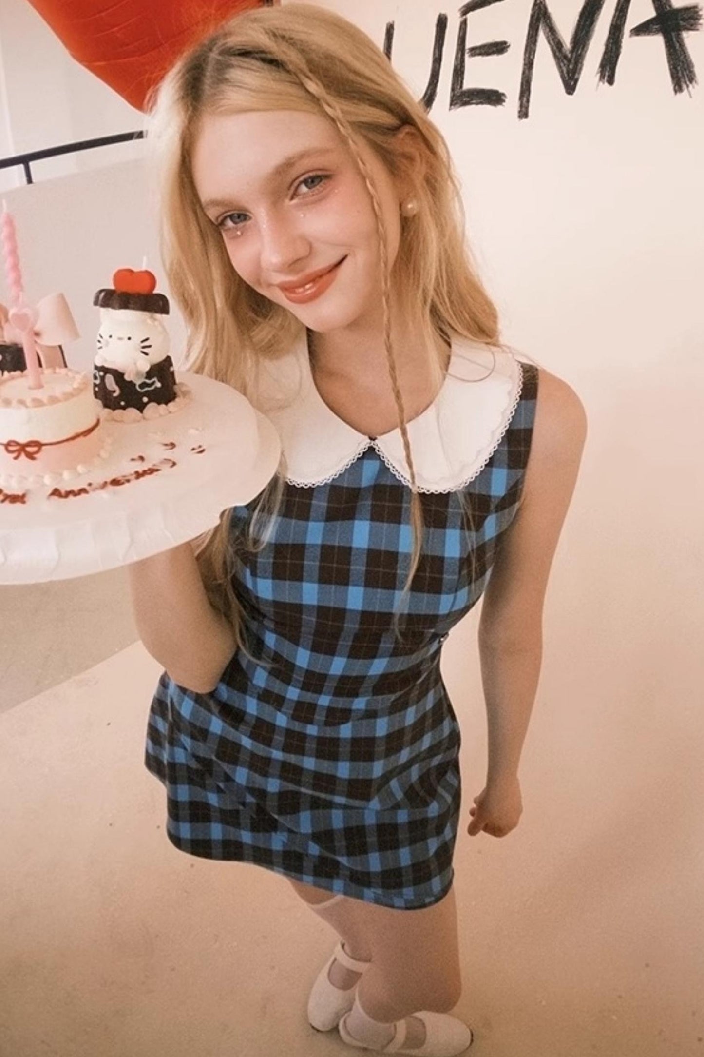 Blue Plaid Sleeveless Dress