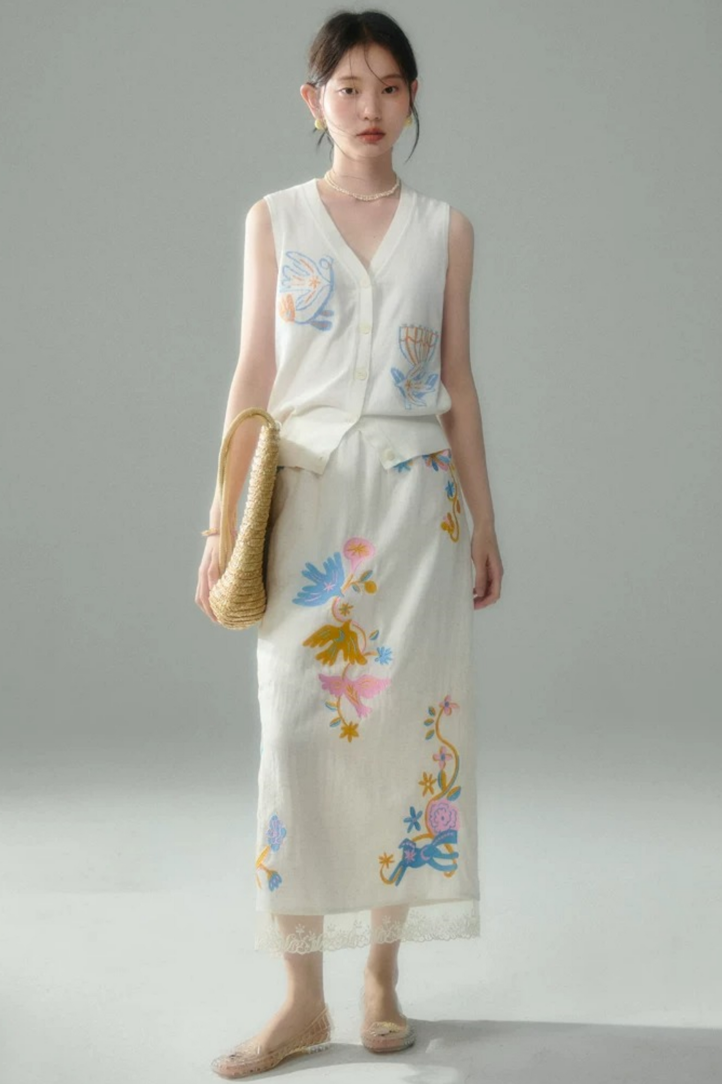 Summer Bird Floral Cotton Vest