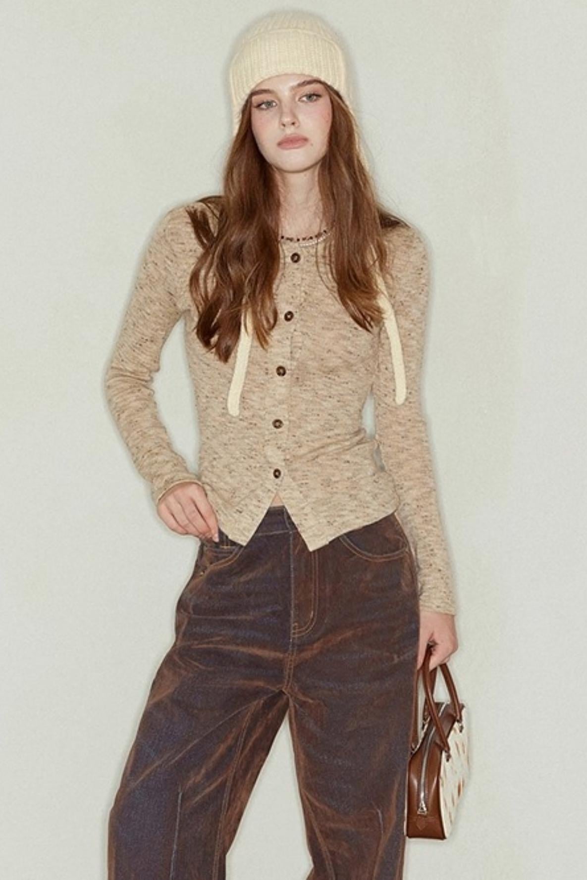 Flower Camel Knit Sweater