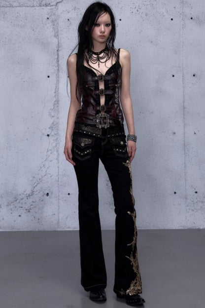 Retro Gold Foil Denim Pants