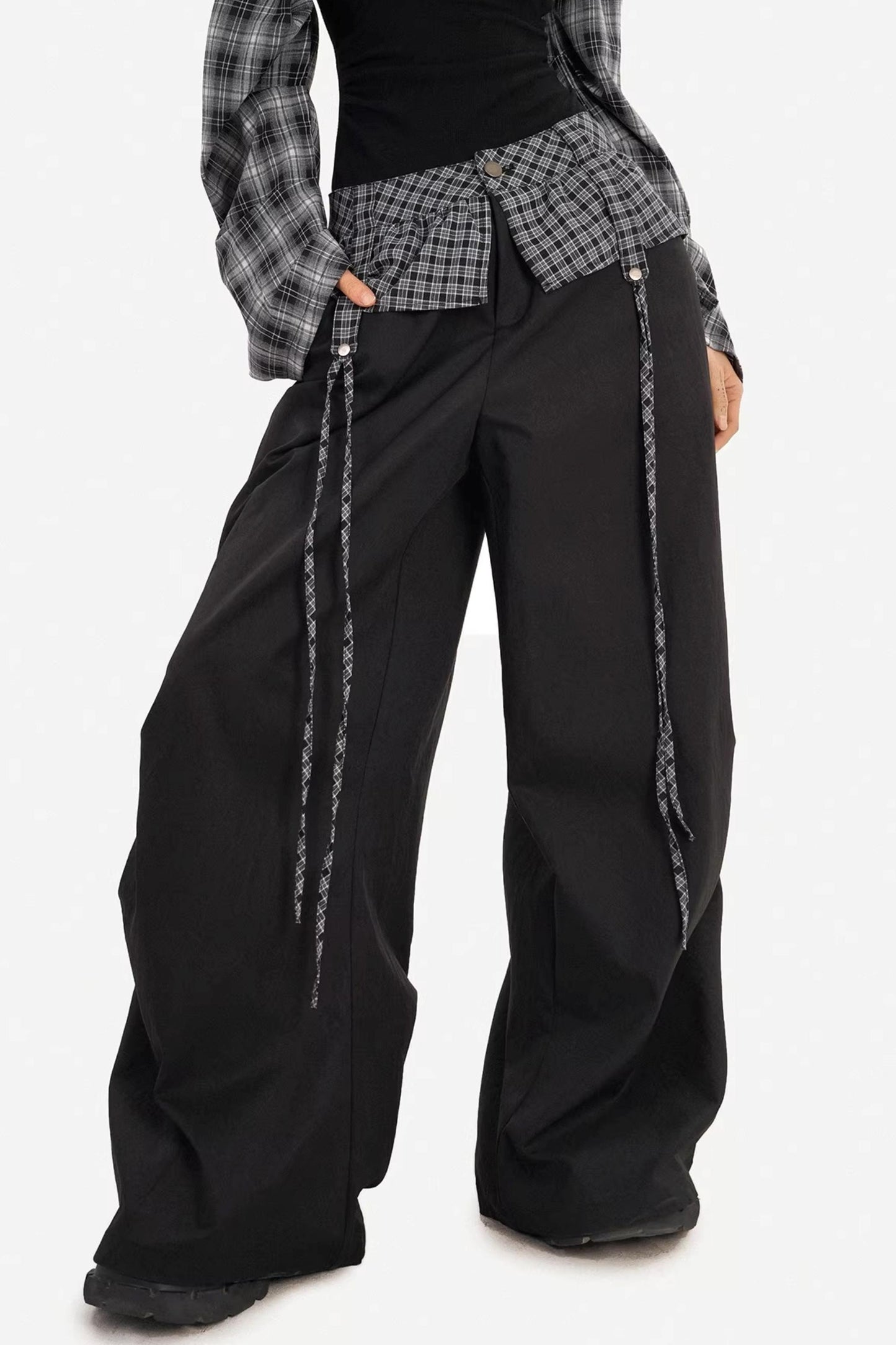 Plaid Off-Shoulder Pants Set-Up