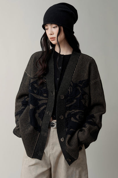 Retro Jacquard Knit Sweater Jacket