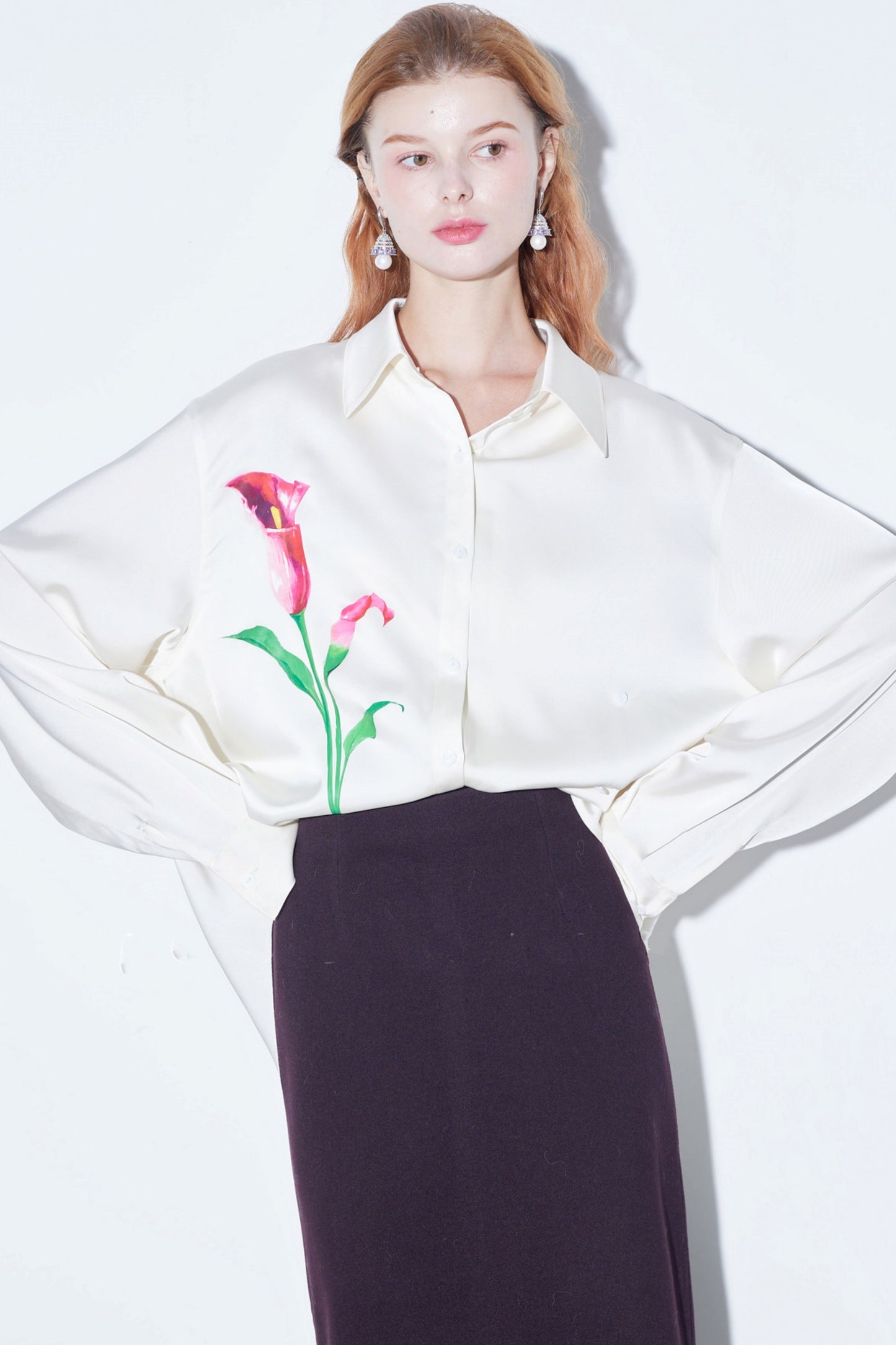 Silky Satin Calla Lily Blouse