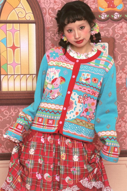 Retro Fruit Cat Embroidered Cardigan