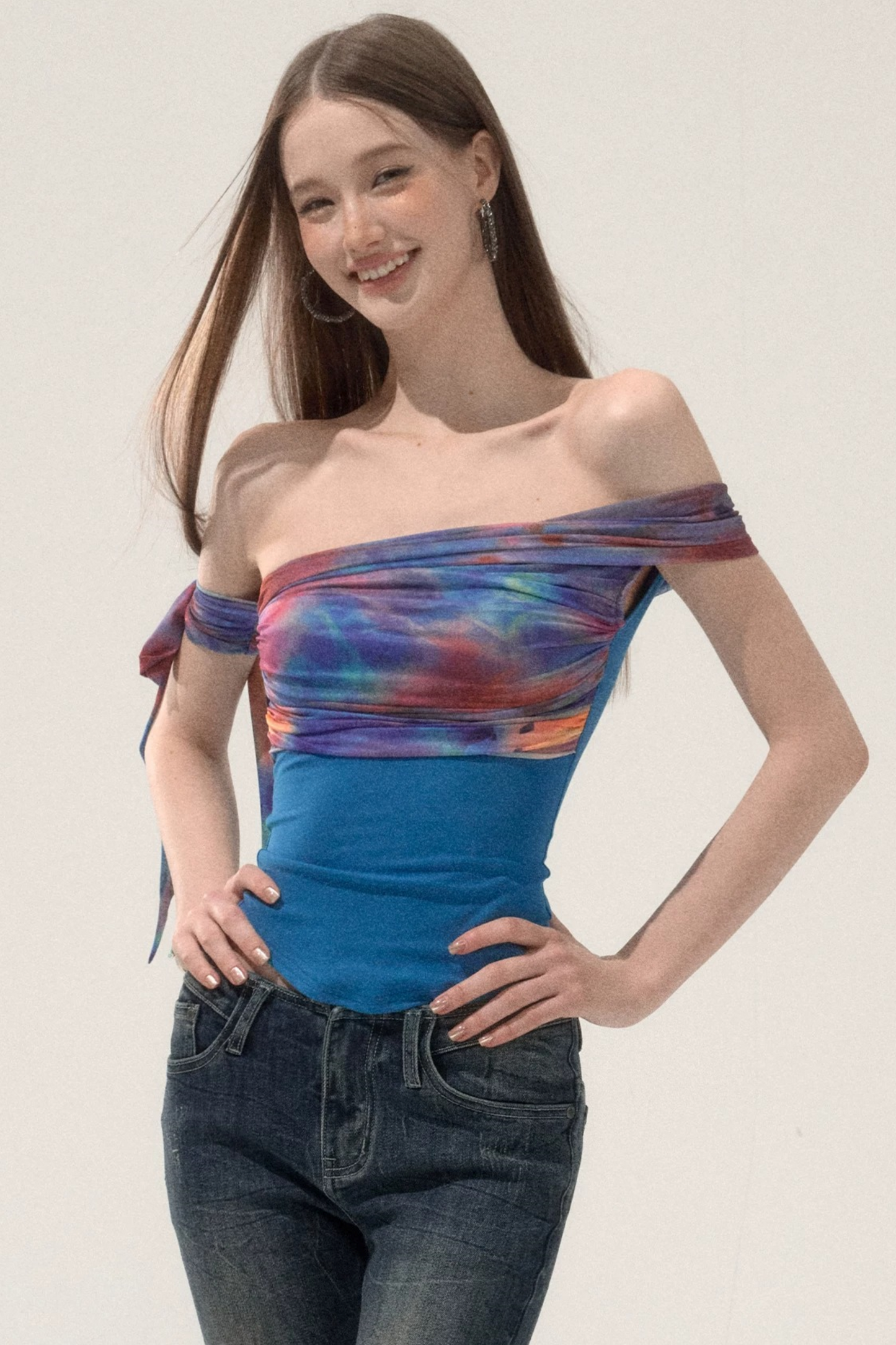 Off-Shoulder Mesh Blouse