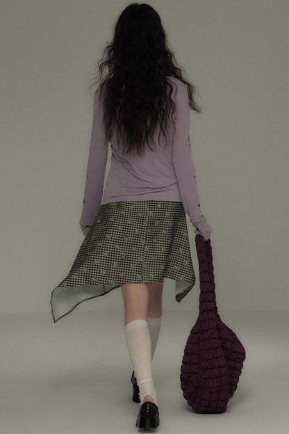 Retro Green Check Lace-Up Skirt