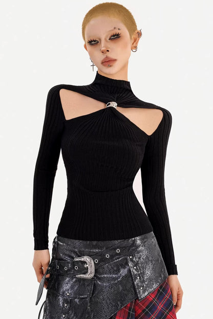 Black Hollow Knit Top