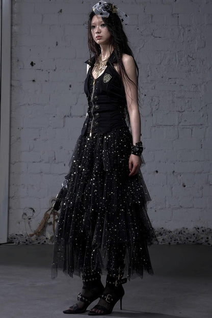 Fairycore Star Tiered Mesh Skirt