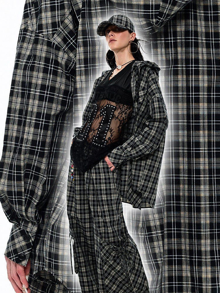 Gradient Plaid Pattern Wide Leg Cargo Pants