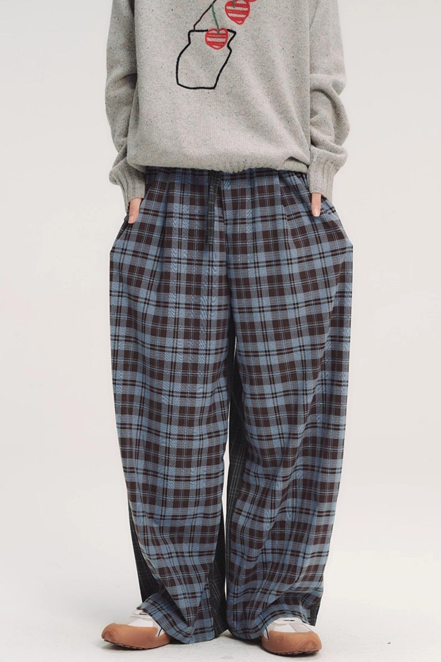 Colorful Embroidery Plaid Pants